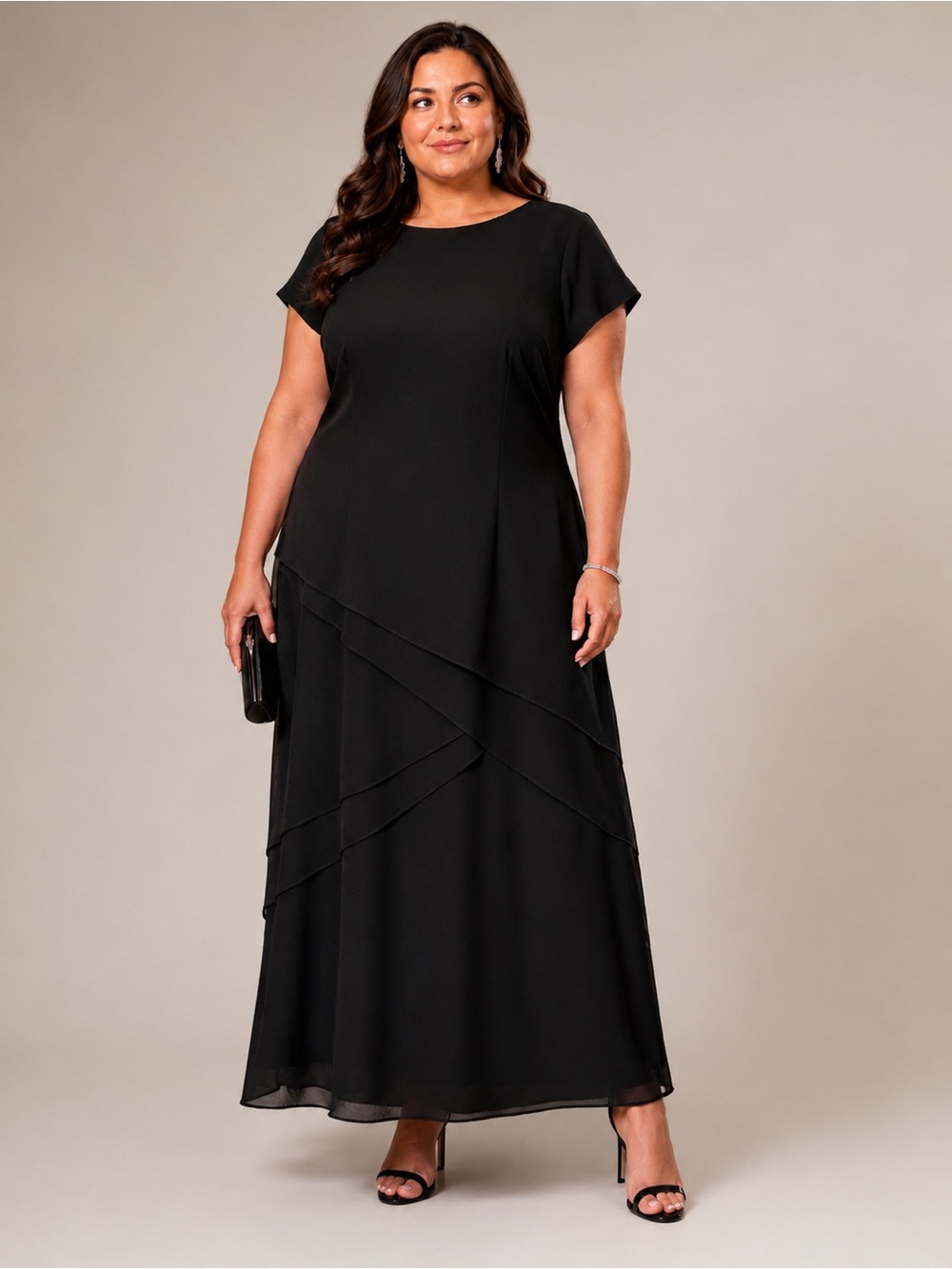 Sheri Martin NY Black Tiered Maxi Dress  Plus Size 16 Wedding Formal Homecoming